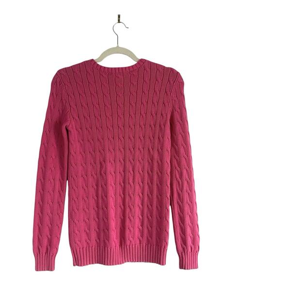 Ralph Lauren Cable knit Cotton crew neck Sweater Pink Sz Small Preppy Chic Pony - Picture 4 of 11